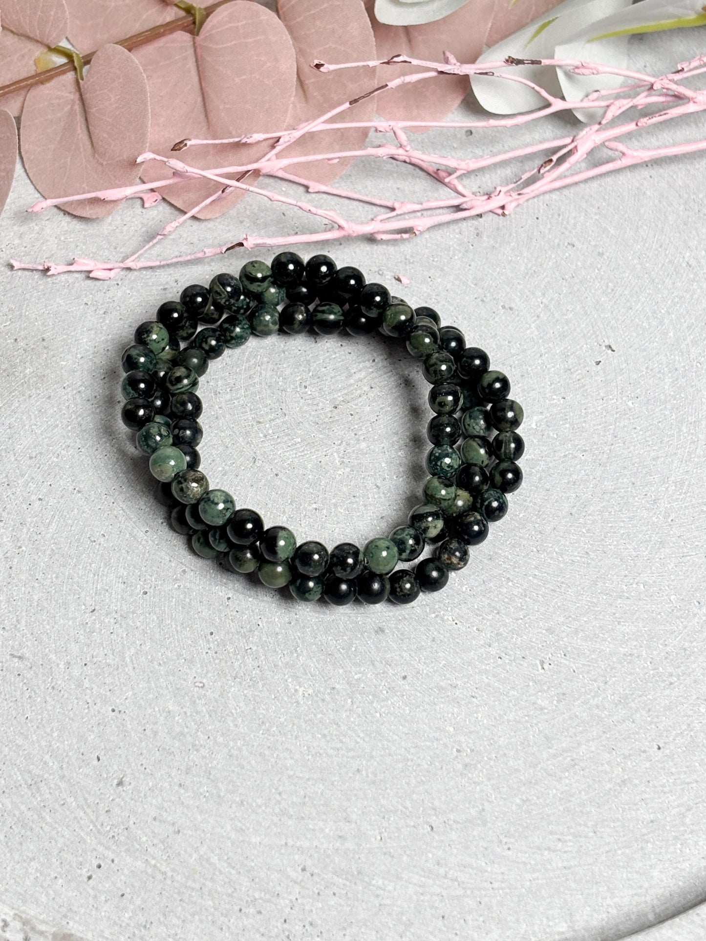 Kambaba Jaspis Perlenarmband 6mm Elastisch, Naturstein Armband grün, Heilstein Schmuck, Geschenk Idee