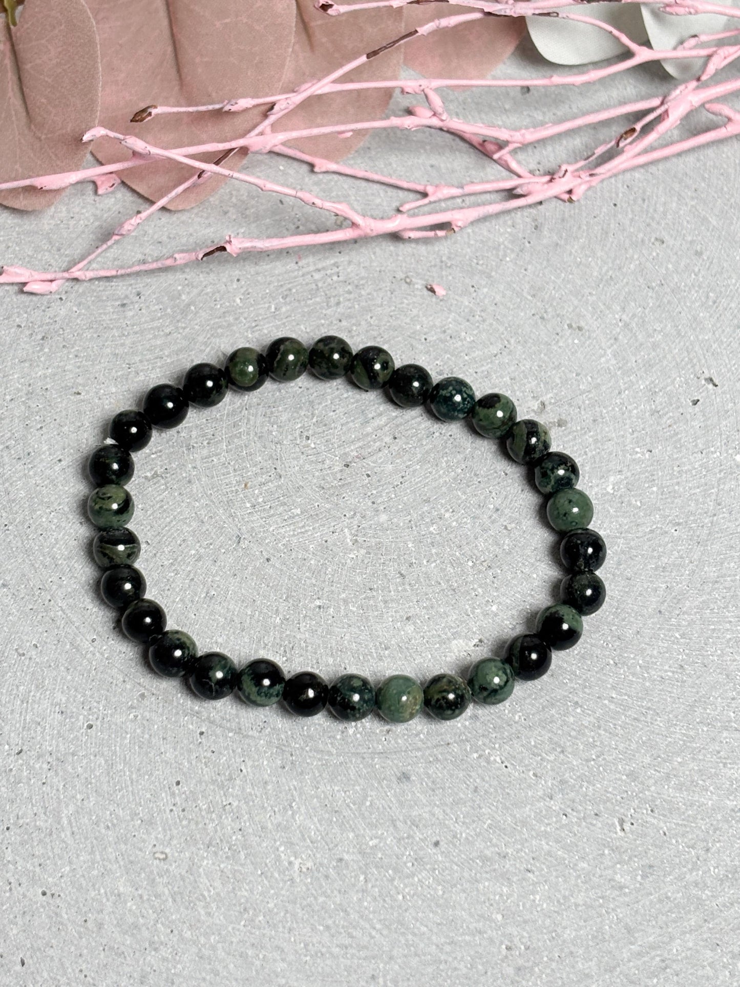 Kambaba Jaspis Perlenarmband 6mm Elastisch, Naturstein Armband grün, Heilstein Schmuck, Geschenk Idee