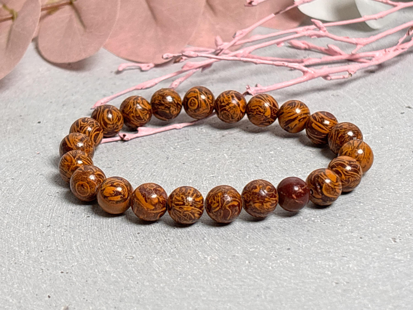 Naturstein Armband Mariam Jaspis | 8,8mm Perlen | Elastisches Perlenarmband 17,5cm