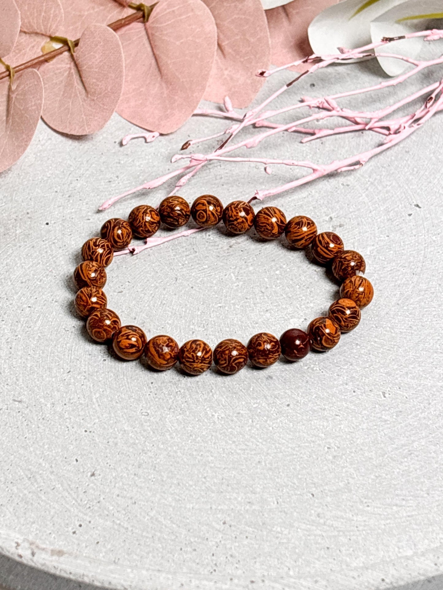 Naturstein Armband Mariam Jaspis | 8,8mm Perlen | Elastisches Perlenarmband 17,5cm