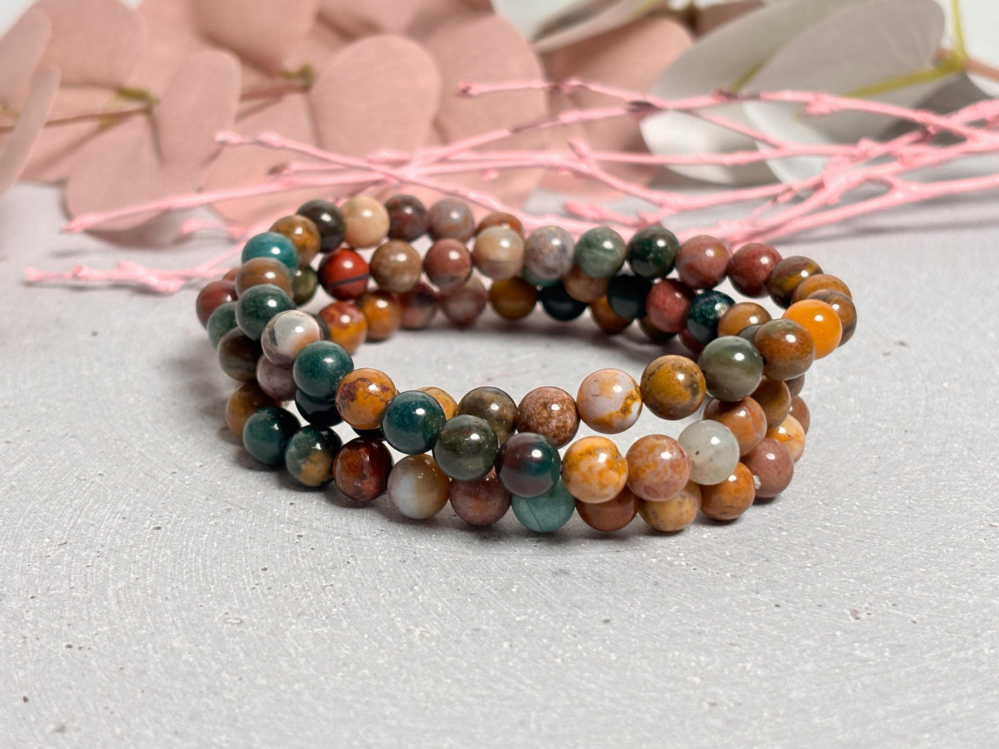 Elastisches Ocean Jaspis Perlenarmband 6mm Naturstein Schmuck, Harmonie & Balance