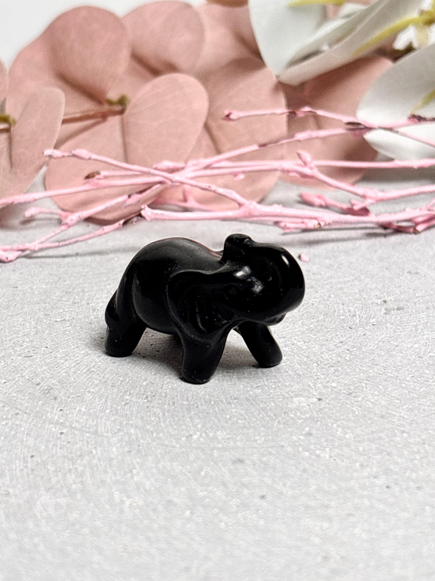 Kleiner Deko Elefant aus schwarzem Obsidian Spirituelle Dekoration Geschenkidee Schwarzer Obsidian Elefant
