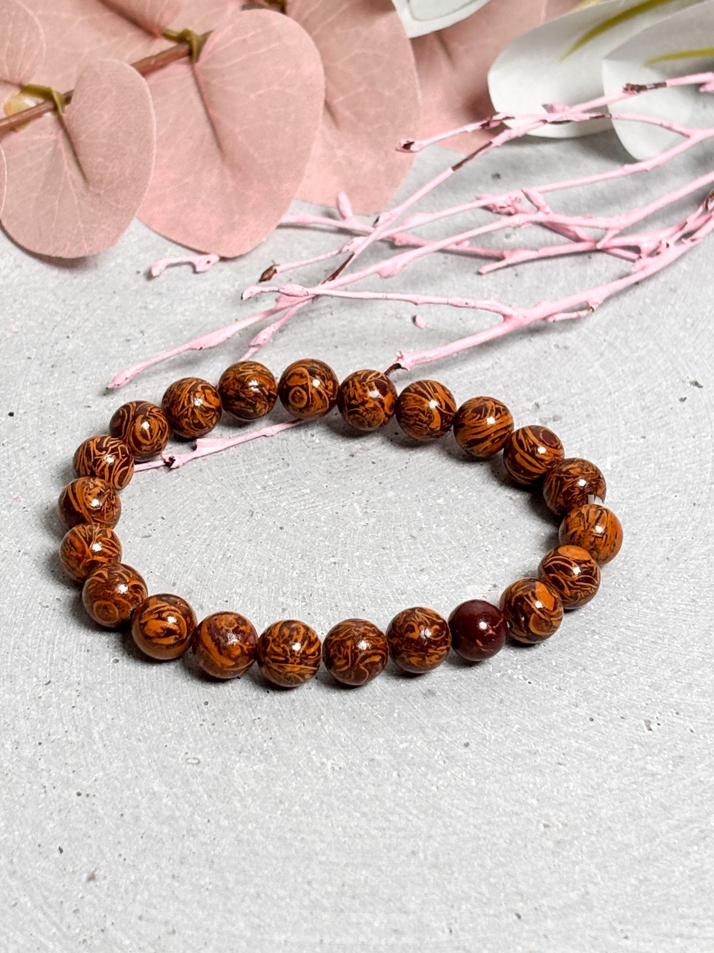 Naturstein Armband Mariam Jaspis | 8,8mm Perlen | Elastisches Perlenarmband 17,5cm