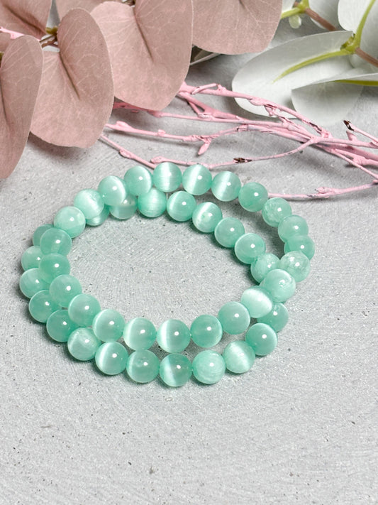 Buntes türkisgrünes Selenit Armband 8mm  Sommer Schmuck Heilstein Geschenk  Boho Kristall Armband Damen