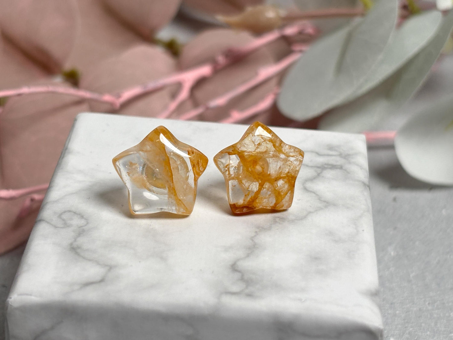 Edelstein Ohrstecker Golden Healer Stern 925 Silber Nadel | Heilstein Schmuck Damen | Naturstein Ohrringe | Boho Sternschmuck