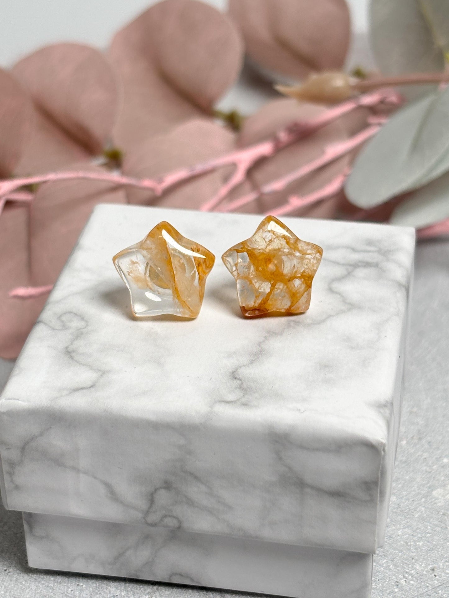 Edelstein Ohrstecker Golden Healer Stern 925 Silber Nadel | Heilstein Schmuck Damen | Naturstein Ohrringe | Boho Sternschmuck
