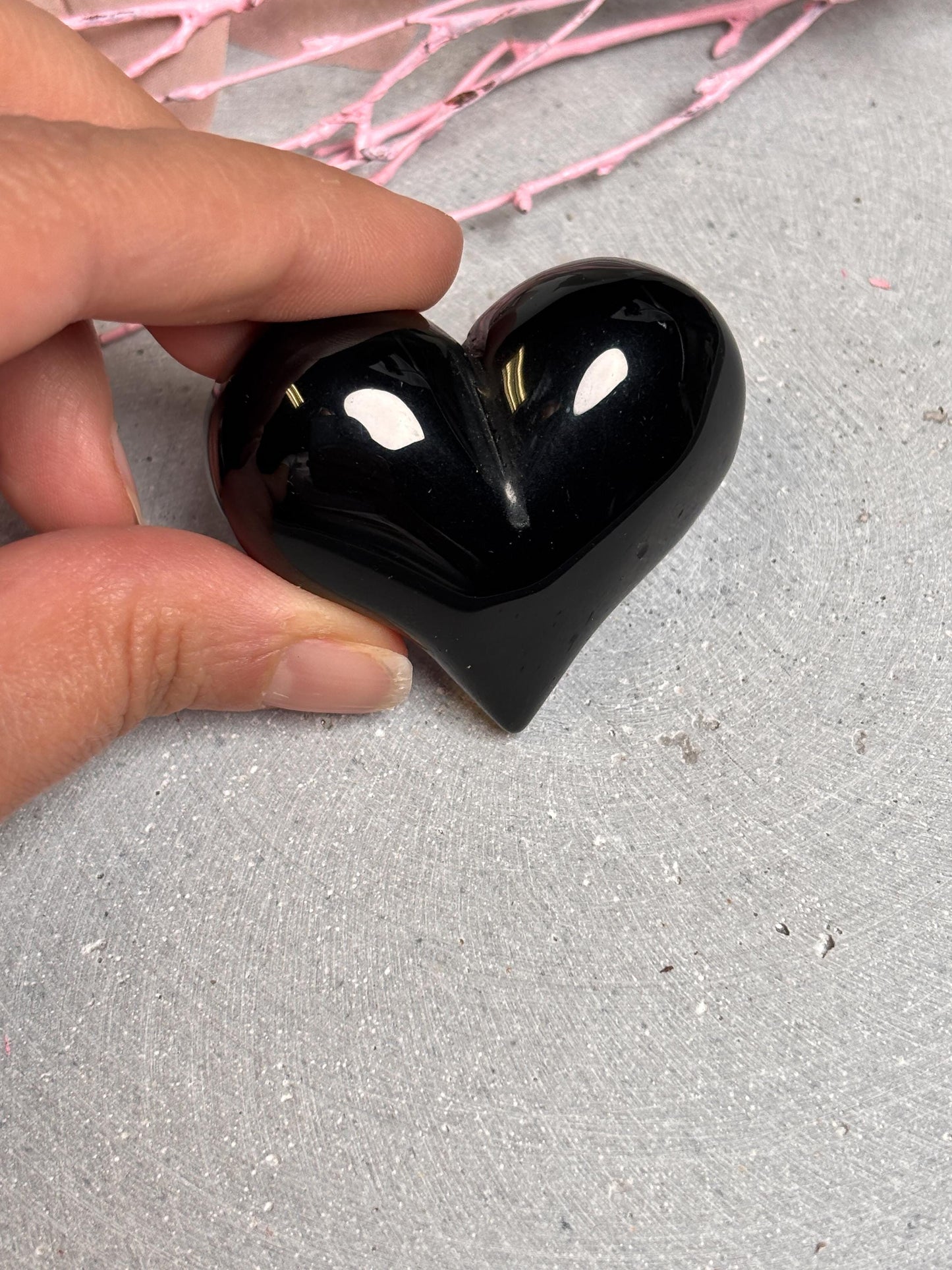 Black Obsidian Herz 4,4cm B-Ware mit kleinen Macken Schutzstein schwarzer Obsidian Kristall