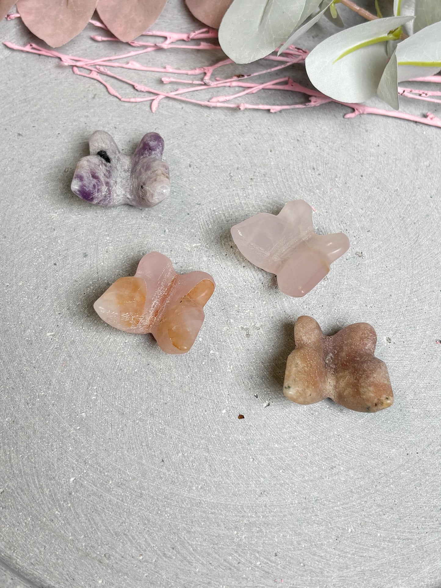 Kristall Schmetterling aus Rosenquarz, Amethyst oder Pink Amethyst Dekofigur ca. 2,9 cm Edelstein Deko & Geschenkidee