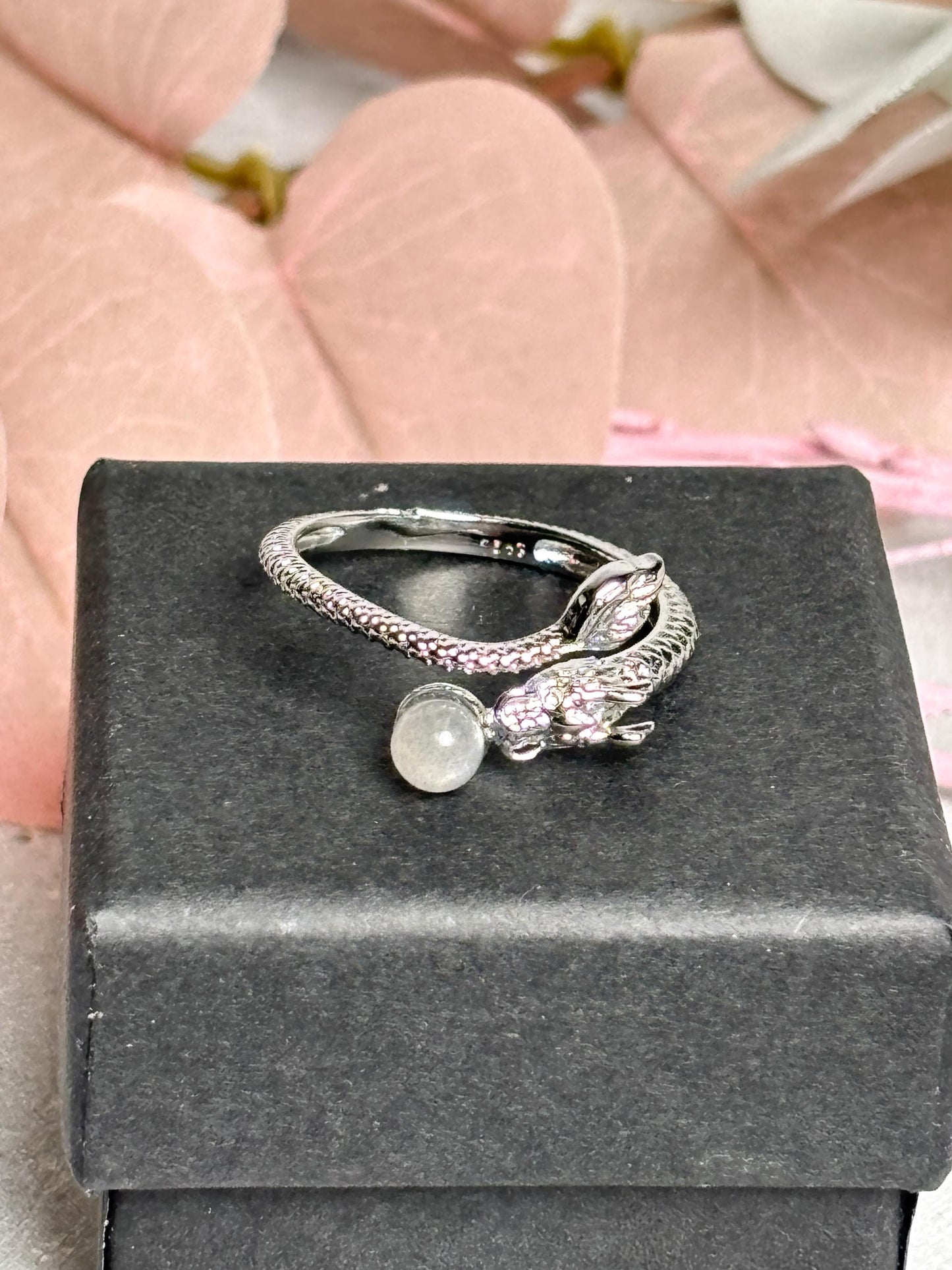Edelstahl Drachenring größenverstellbar mit Labradorit Kugel Schmuck Ring Kristall Edelstahl