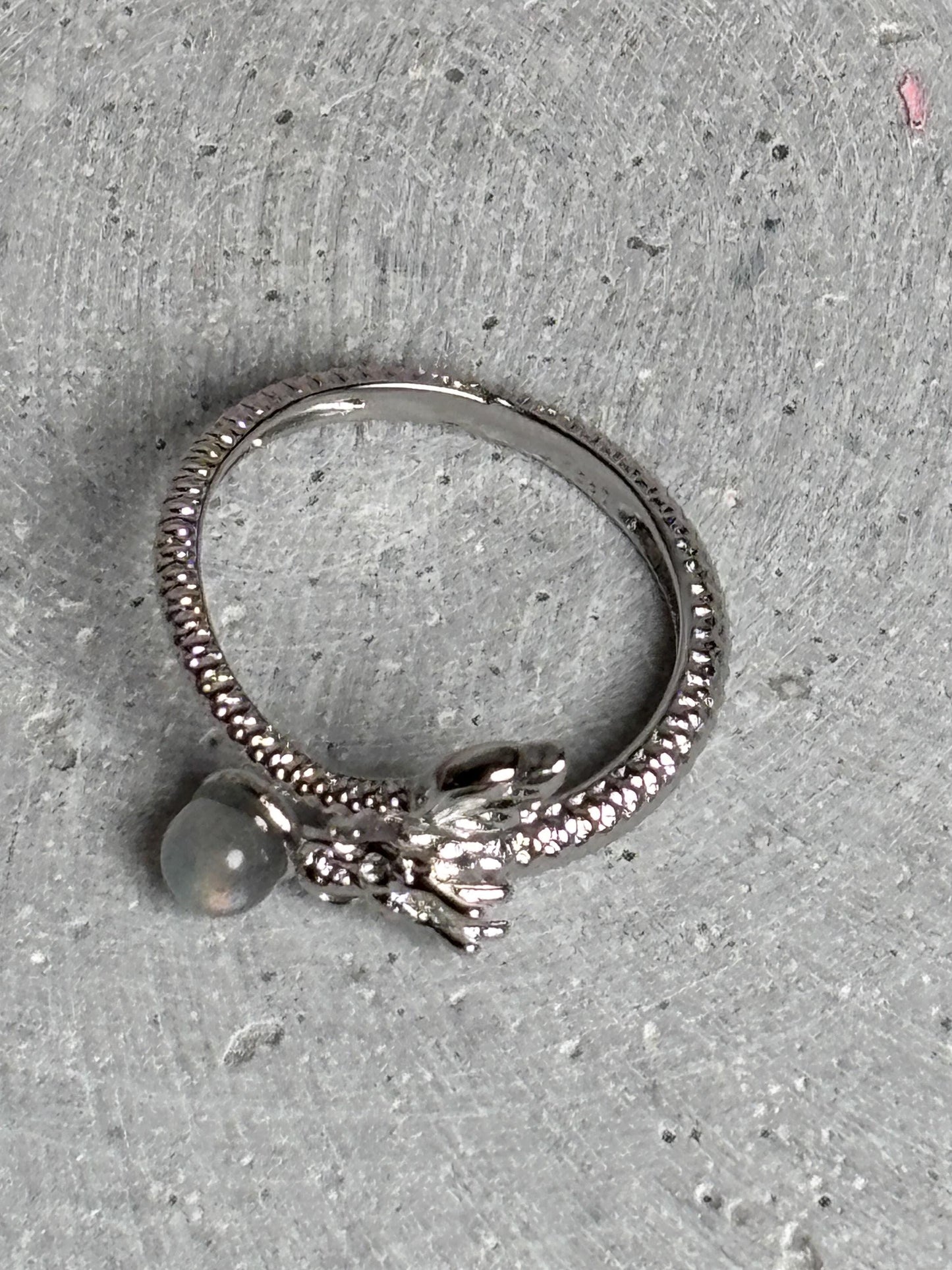 Edelstahl Drachenring größenverstellbar mit Labradorit Kugel Schmuck Ring Kristall Edelstahl