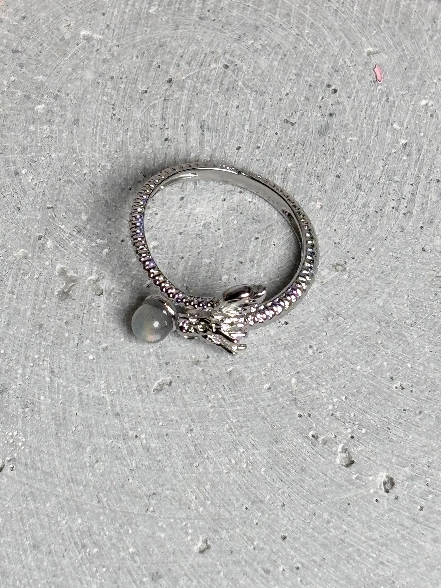 Edelstahl Drachenring größenverstellbar mit Labradorit Kugel Schmuck Ring Kristall Edelstahl