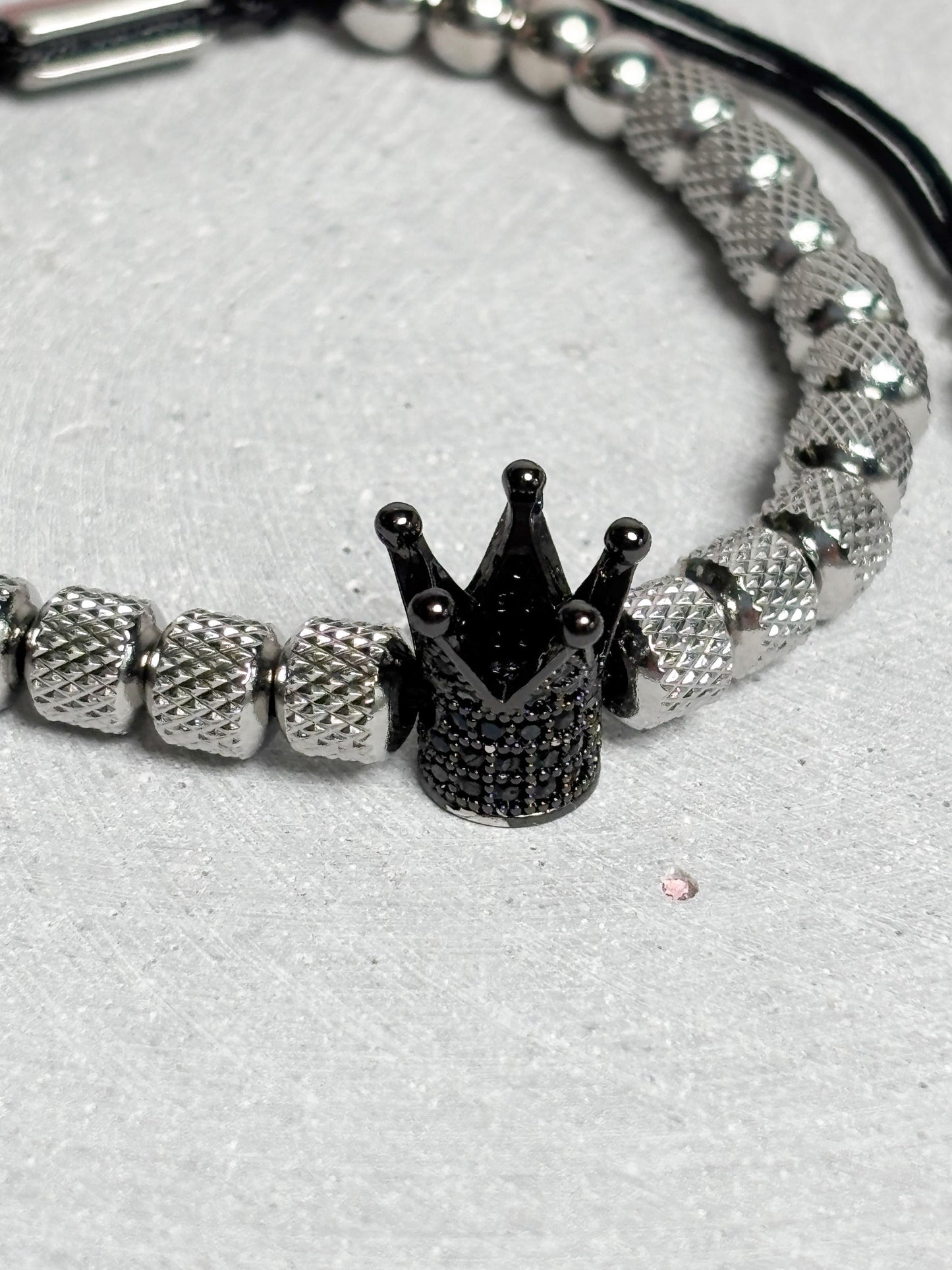 Edelstahl Armband Unisex mit Makramee Schiebeverschluss Perlenarmband verstellbar