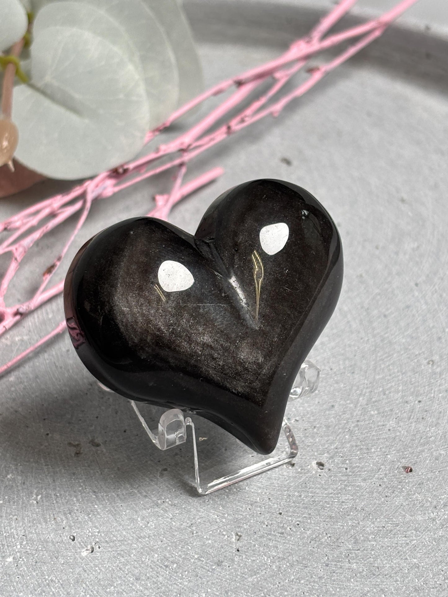 Silber Obsidian Herz 5 cm Kristall Edelstein Herz Sammlerstein Dekofigur