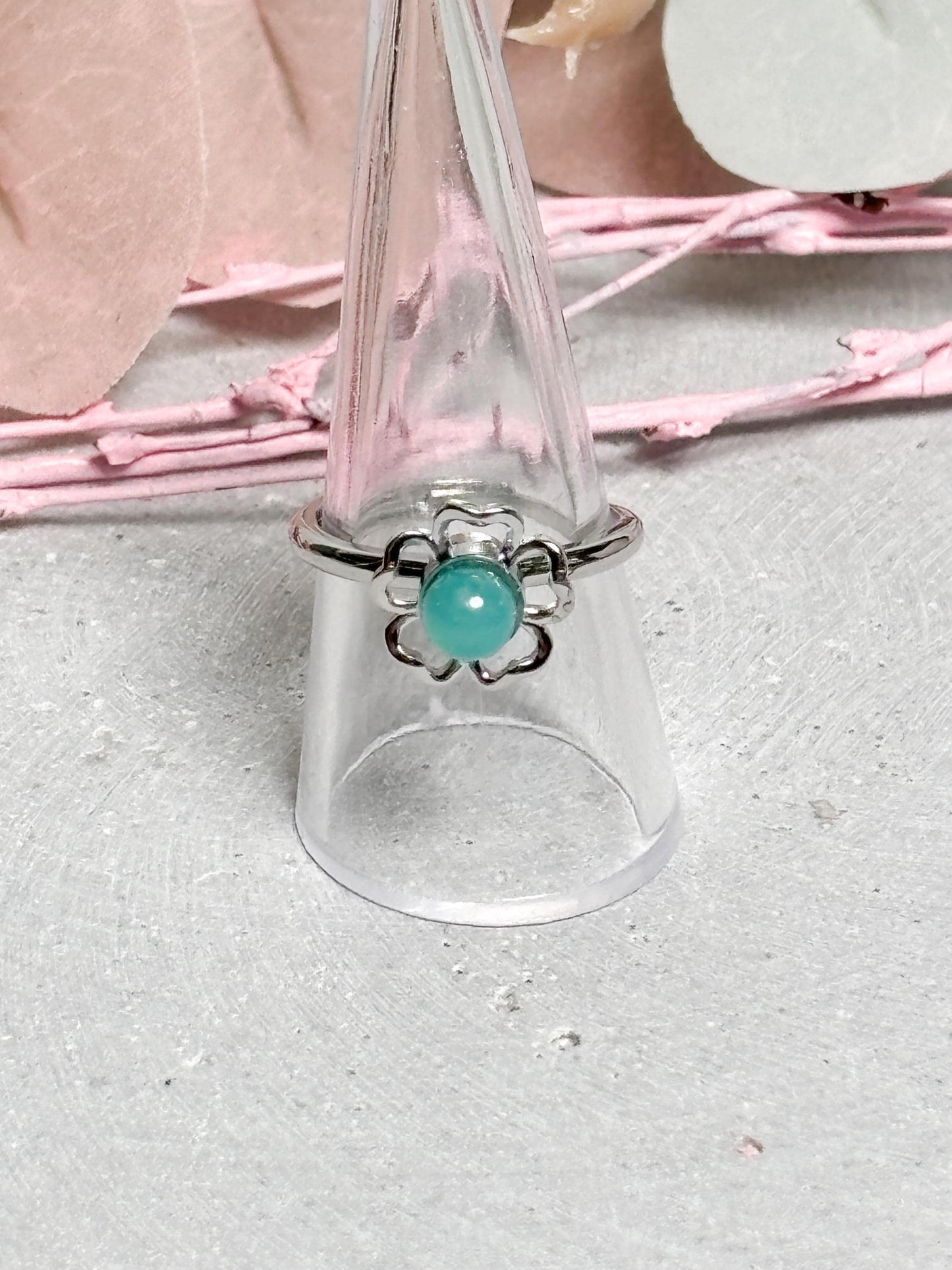 Spinning Ring Edelstahl größenverstellbar mit Amazonit Kugel Blumendesign Damenring Kristall Schmuck