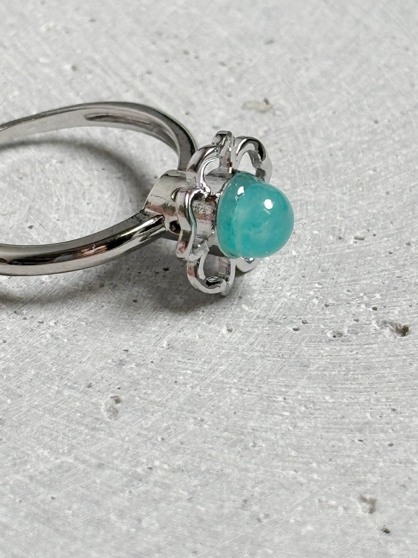 Spinning Ring Edelstahl größenverstellbar mit Amazonit Kugel Blumendesign Damenring Kristall Schmuck