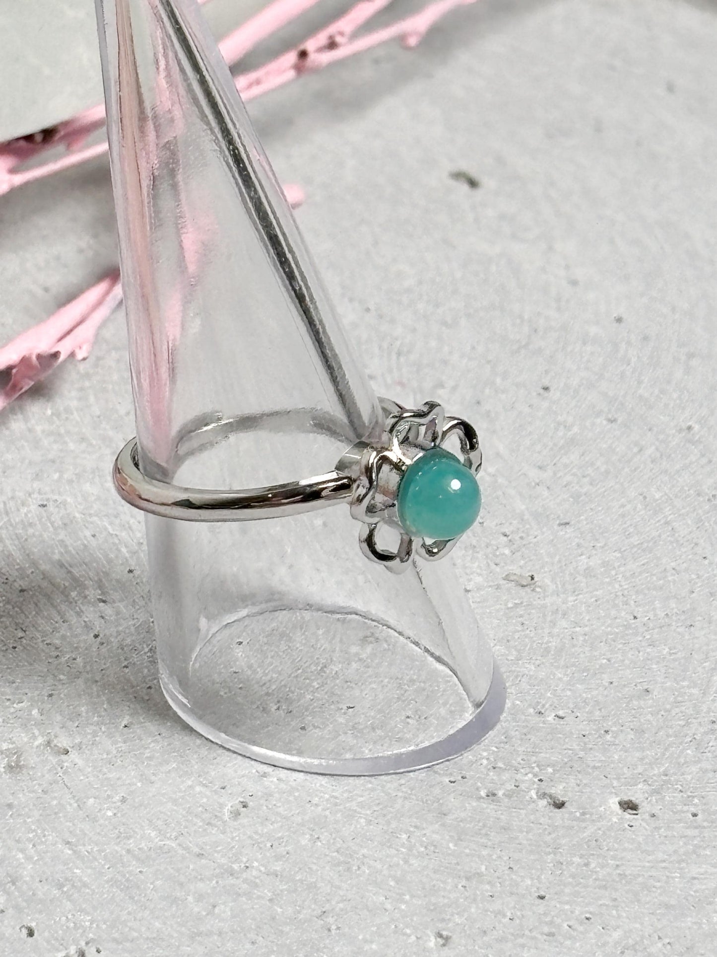 Spinning Ring Edelstahl größenverstellbar mit Amazonit Kugel Blumendesign Damenring Kristall Schmuck