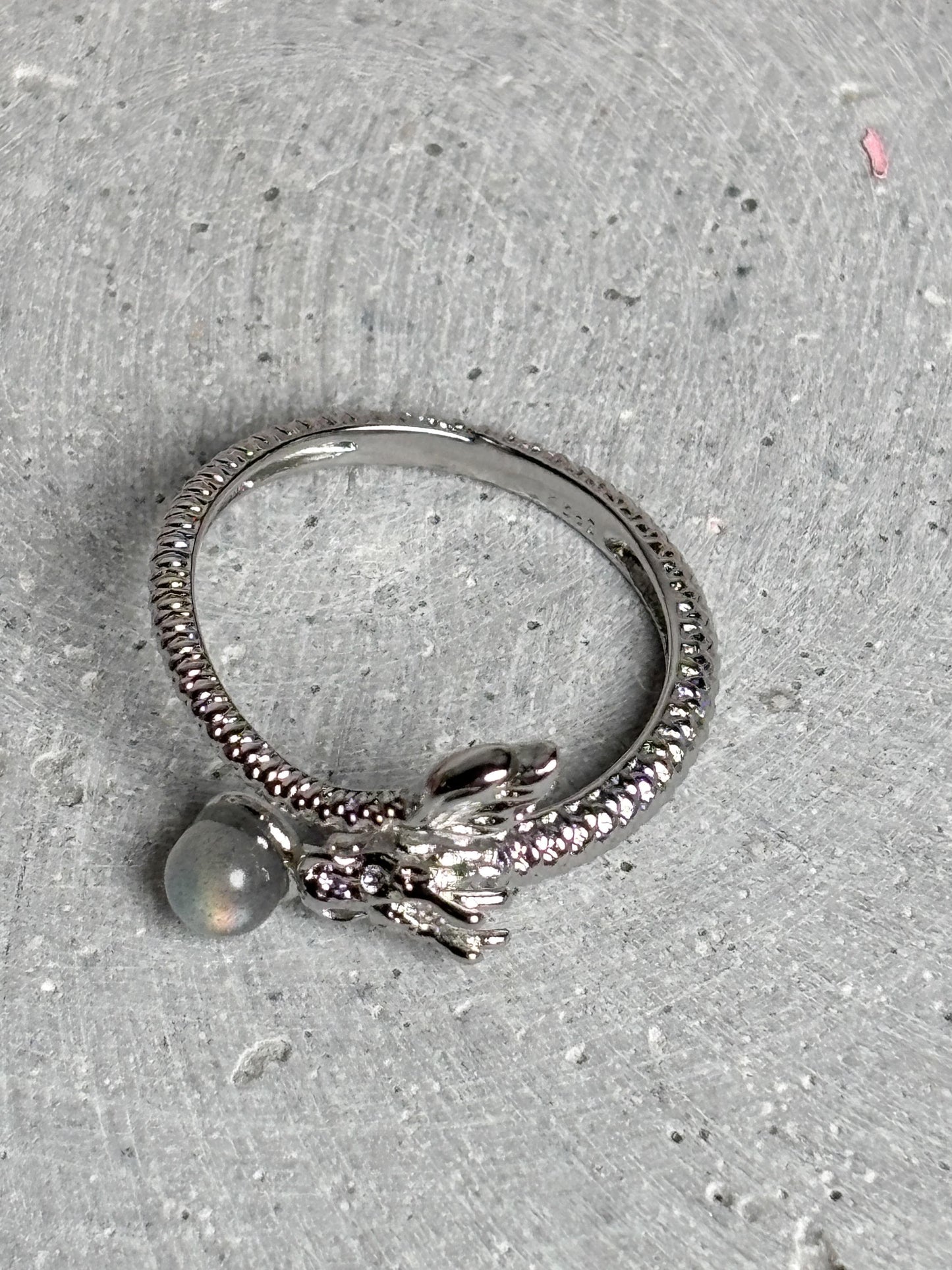Edelstahl Drachenring größenverstellbar mit Labradorit Kugel Schmuck Ring Kristall Edelstahl