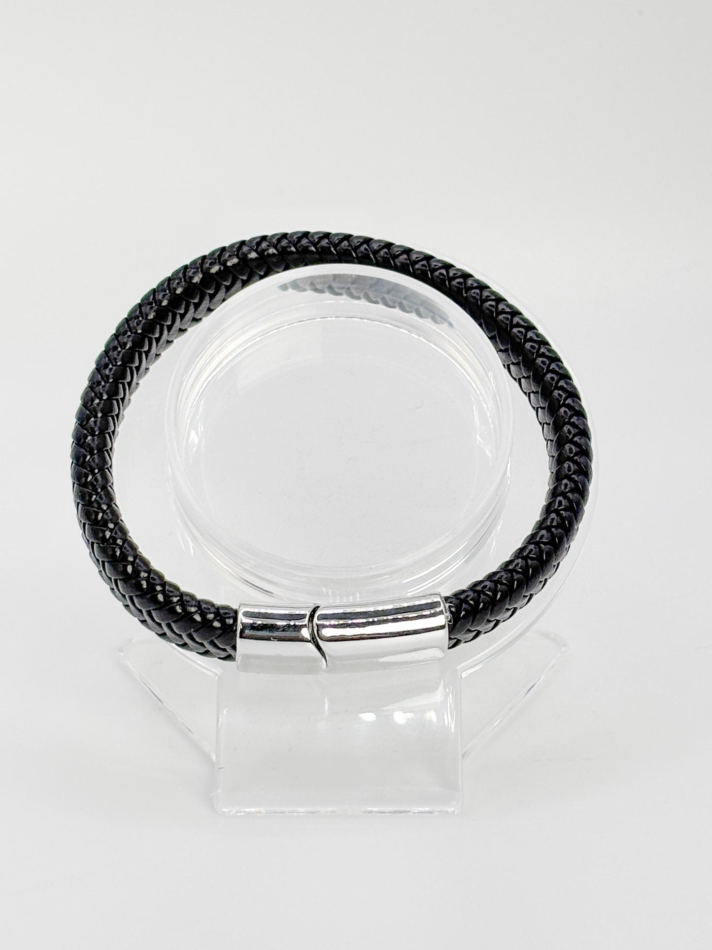 Schwarzes Lederarmband Herren mit Edelstahlverschluss 21cm Länge 1,1cm Breite