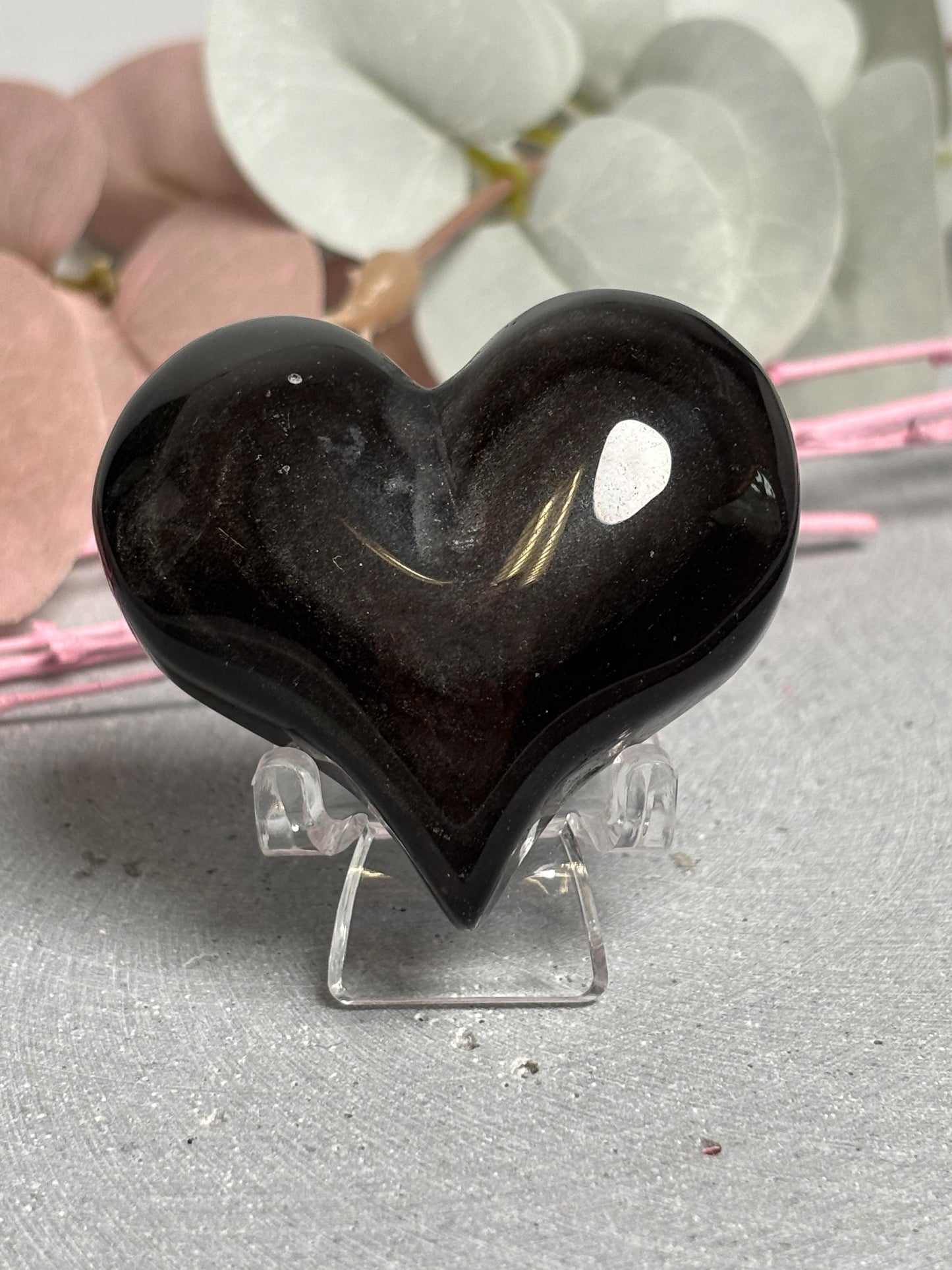 Silber Obsidian Herz 5 cm Kristall Edelstein Herz Sammlerstein Dekofigur