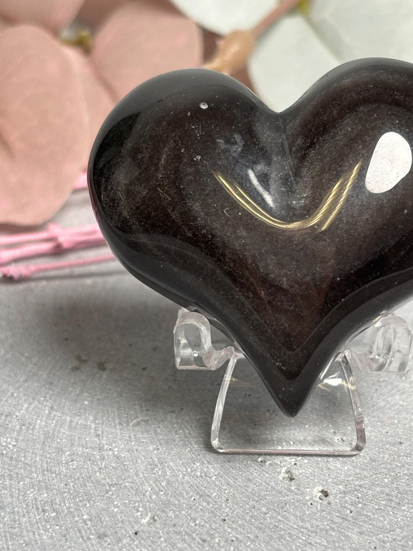 Silber Obsidian Herz 5 cm Kristall Edelstein Herz Sammlerstein Dekofigur
