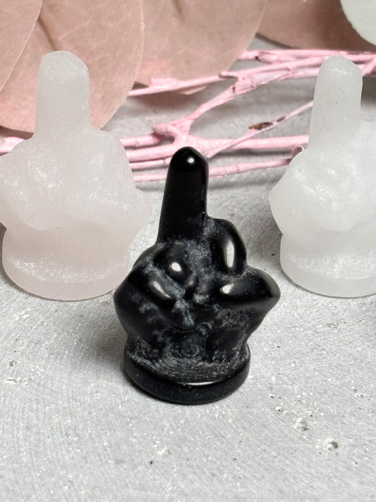 Mittelfinger Kristall Carving Obsidian Bergkristall Rosenquarz kleine Figur Hand Geste Edelstein Stein Deko Sammlung
