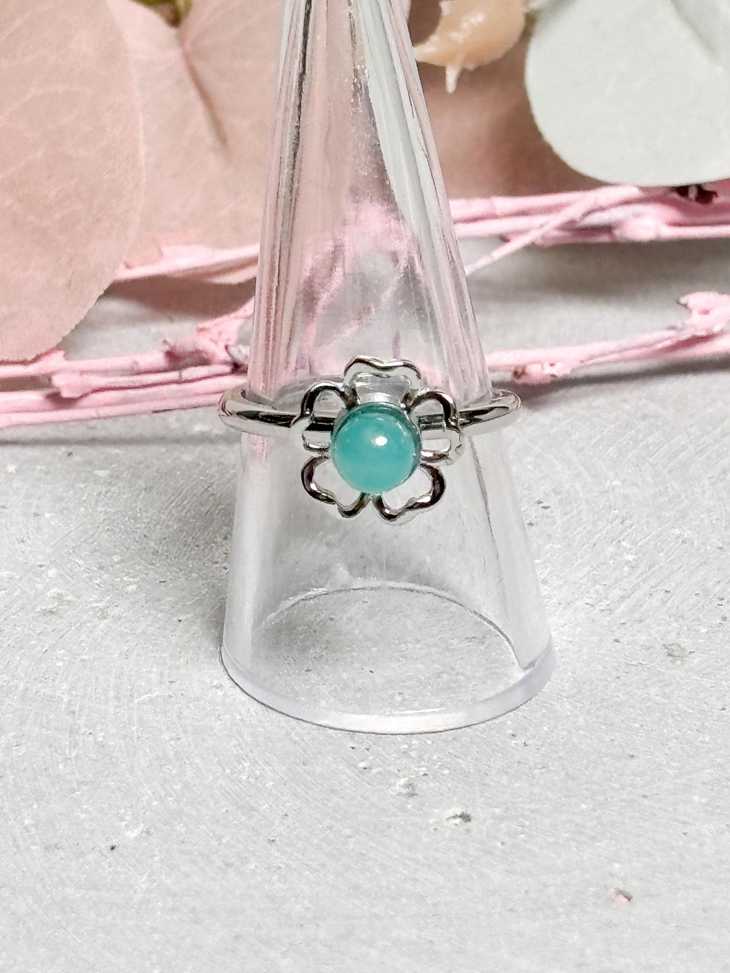 Spinning Ring Edelstahl größenverstellbar mit Amazonit Kugel Blumendesign Damenring Kristall Schmuck