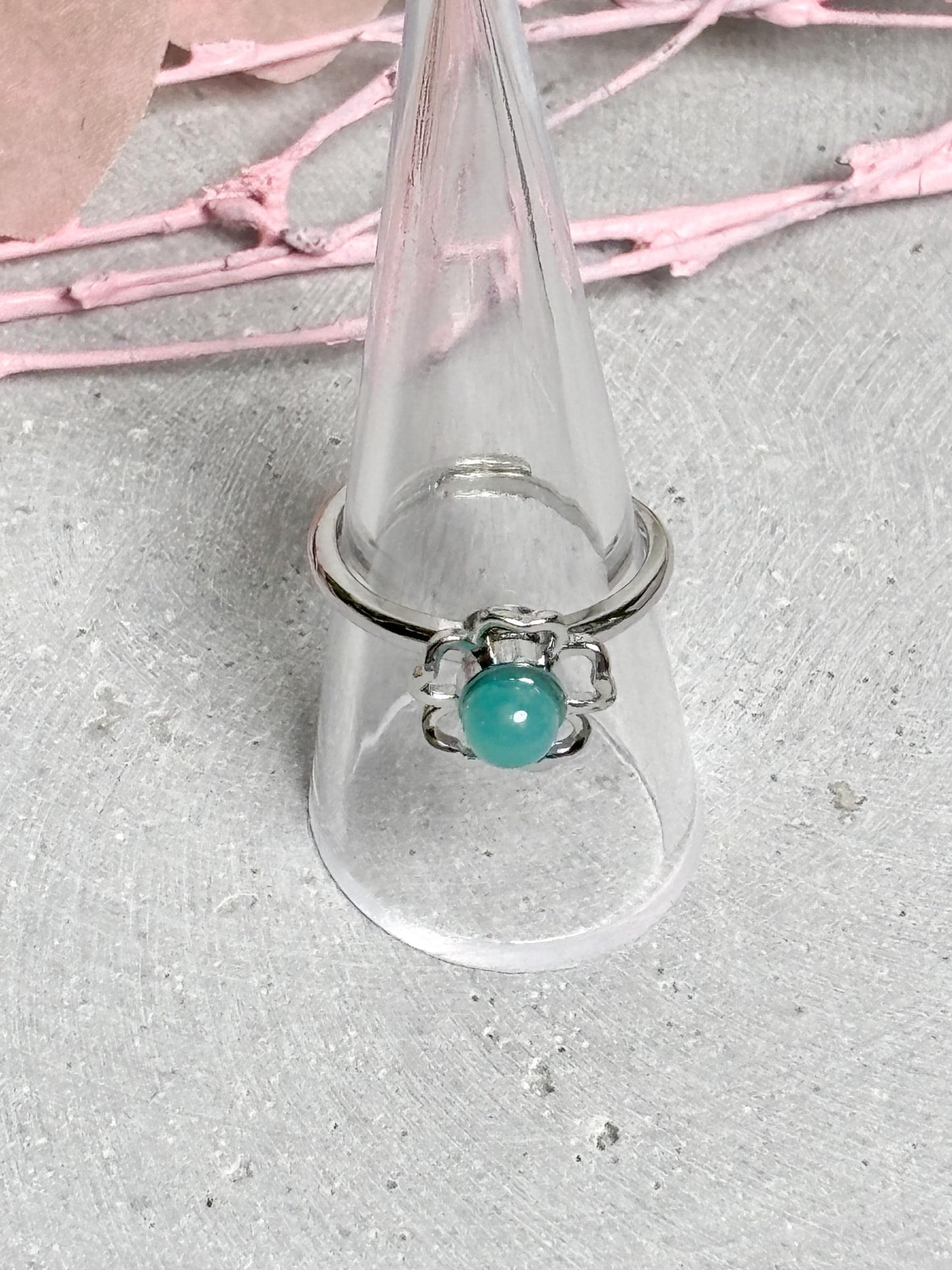 Spinning Ring Edelstahl größenverstellbar mit Amazonit Kugel Blumendesign Damenring Kristall Schmuck