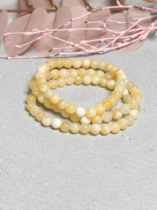 gelber Calcit Armband  elastisches Edelstein Armband mit 6 oder 8 mm runden Perlen, Kristall Schmuck, Naturstein