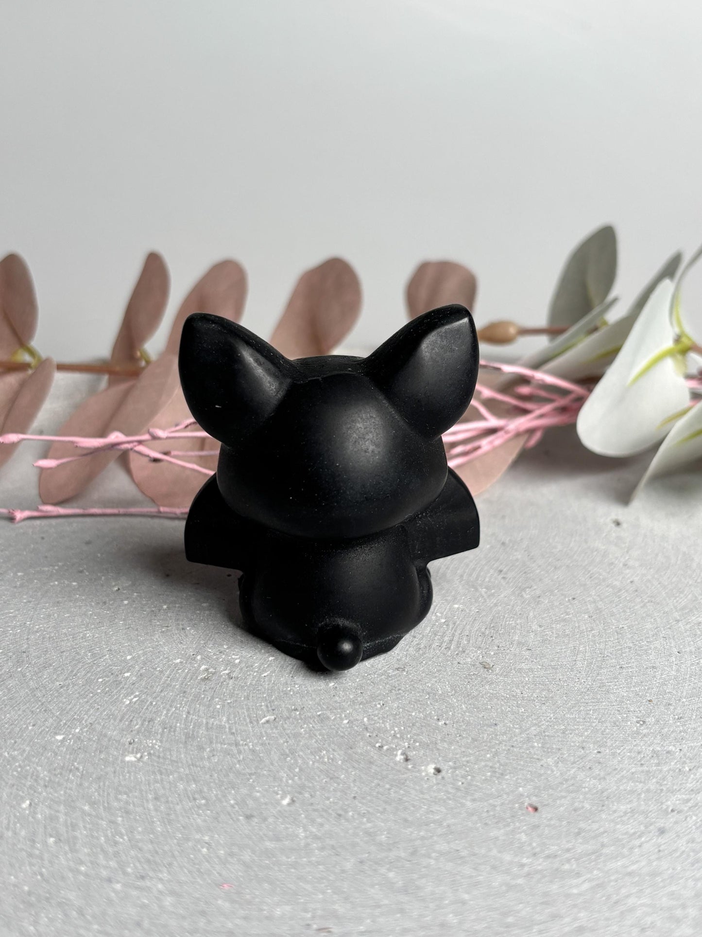 Fledermaus Figur Obsidian schwarz kleine Dekofigur aus Naturstein, poliert, ca. 5,7 cm, Obsidian Fledermaus, Edelsteinfigur, Kristall Deko