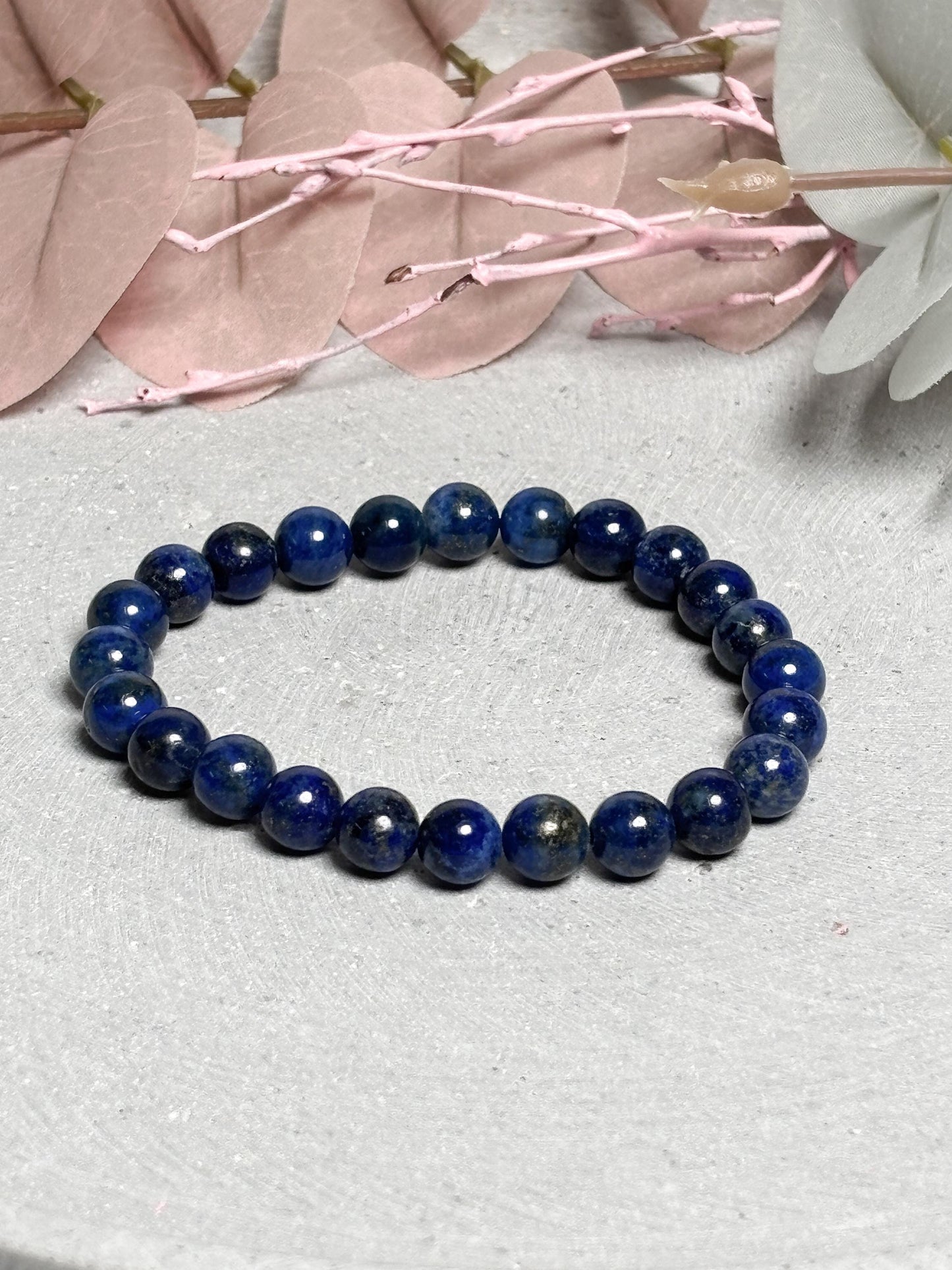 Lapislazuli Armband elastisches Perlenarmband ca. 17,5 cm mit 8 mm runden Perlen, Edelstein Schmuck in tiefem Blau