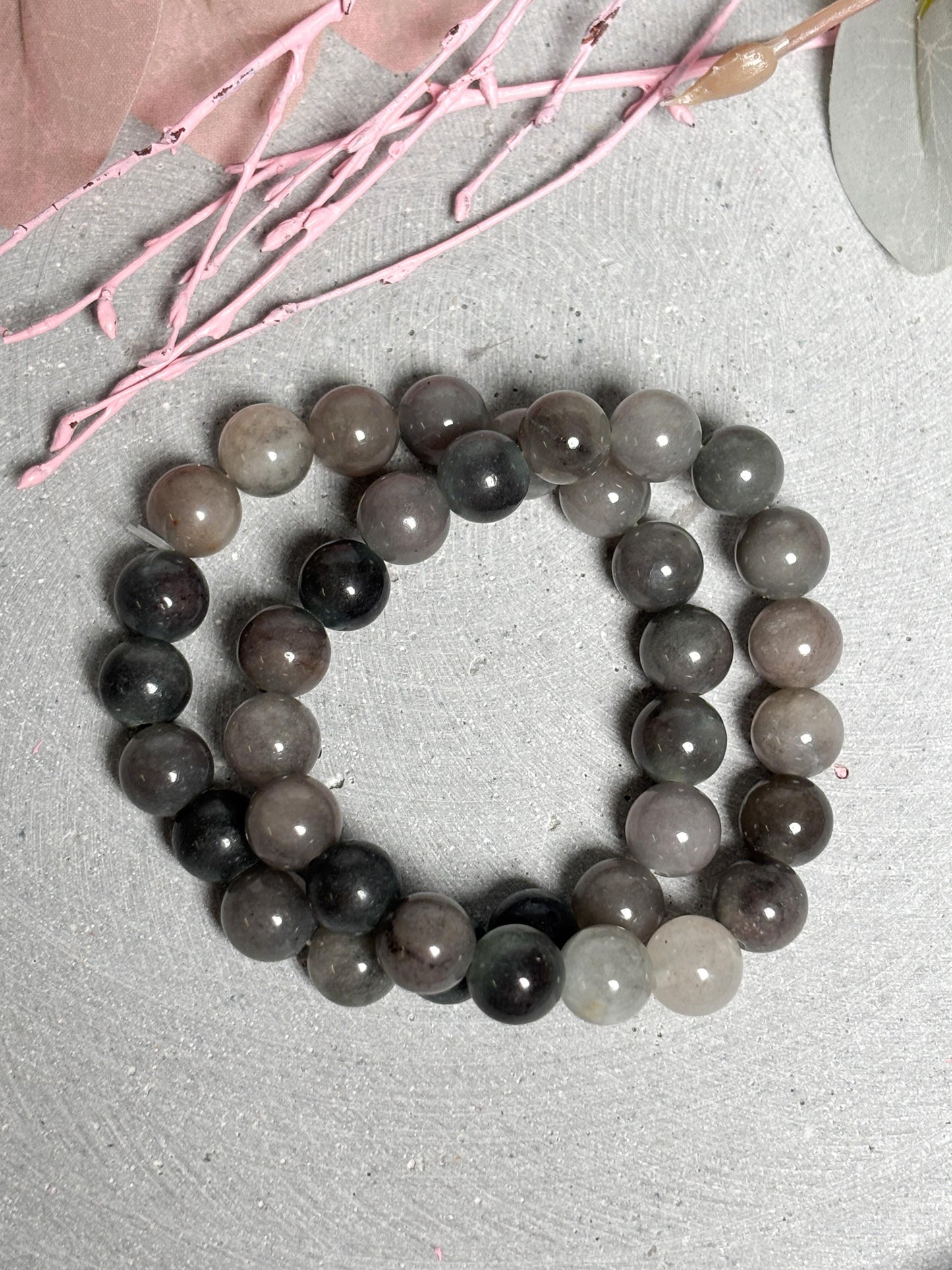 Grauer Achat Armband  elastisches Perlenarmband mit 10 mm runden Perlen, ca. 17,5 cm, Edelstein Schmuck, Naturstein Armband