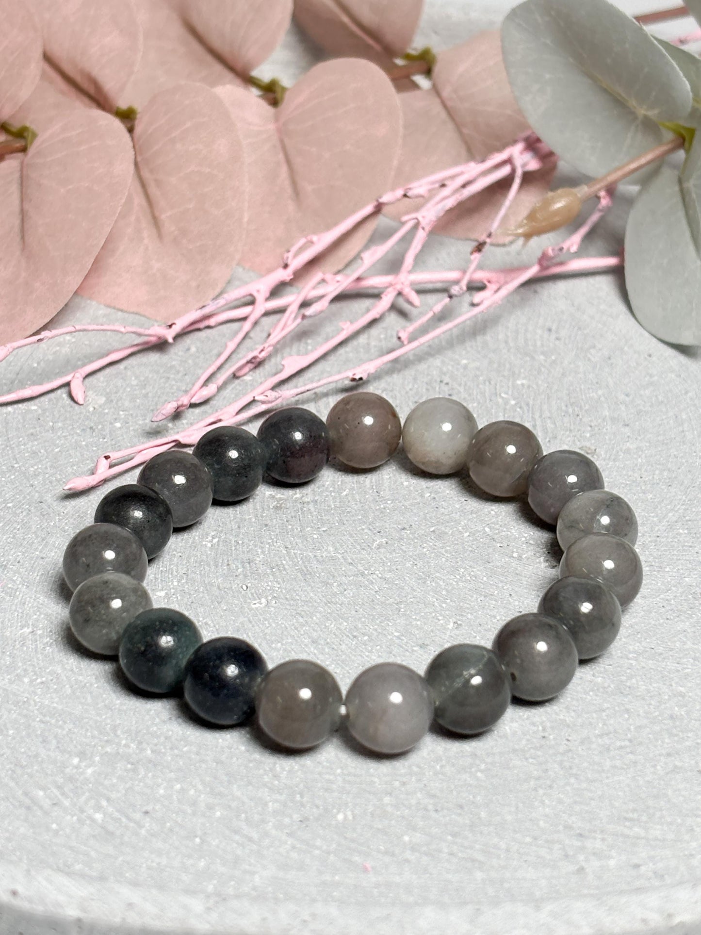 Grauer Achat Armband  elastisches Perlenarmband mit 10 mm runden Perlen, ca. 17,5 cm, Edelstein Schmuck, Naturstein Armband