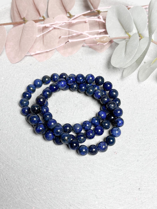 Lapislazuli Armband  elastisches Perlenarmband ca. 17,5 cm mit 8 mm runden Perlen, Edelstein Schmuck in tiefem Blau