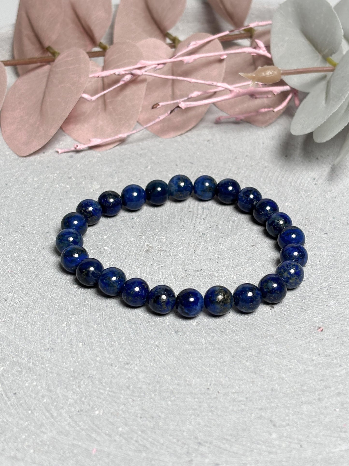Lapislazuli Armband elastisches Perlenarmband ca. 17,5 cm mit 8 mm runden Perlen, Edelstein Schmuck in tiefem Blau