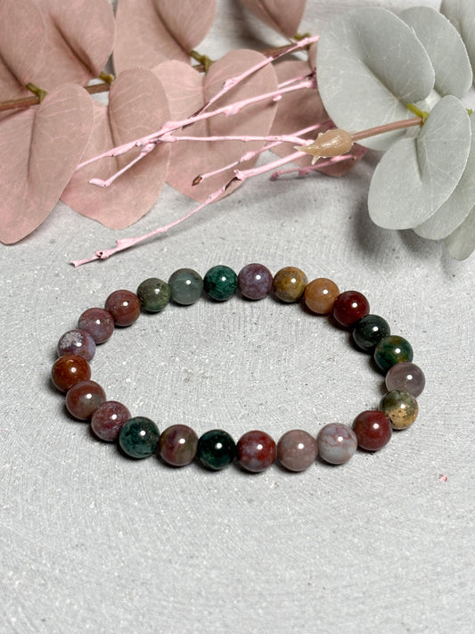 Ocean Jaspis Armband  elastisches Perlenarmband ca. 17,5 cm mit 8 mm runden Perlen, Edelstein Schmuck in sanften Erdtönen
