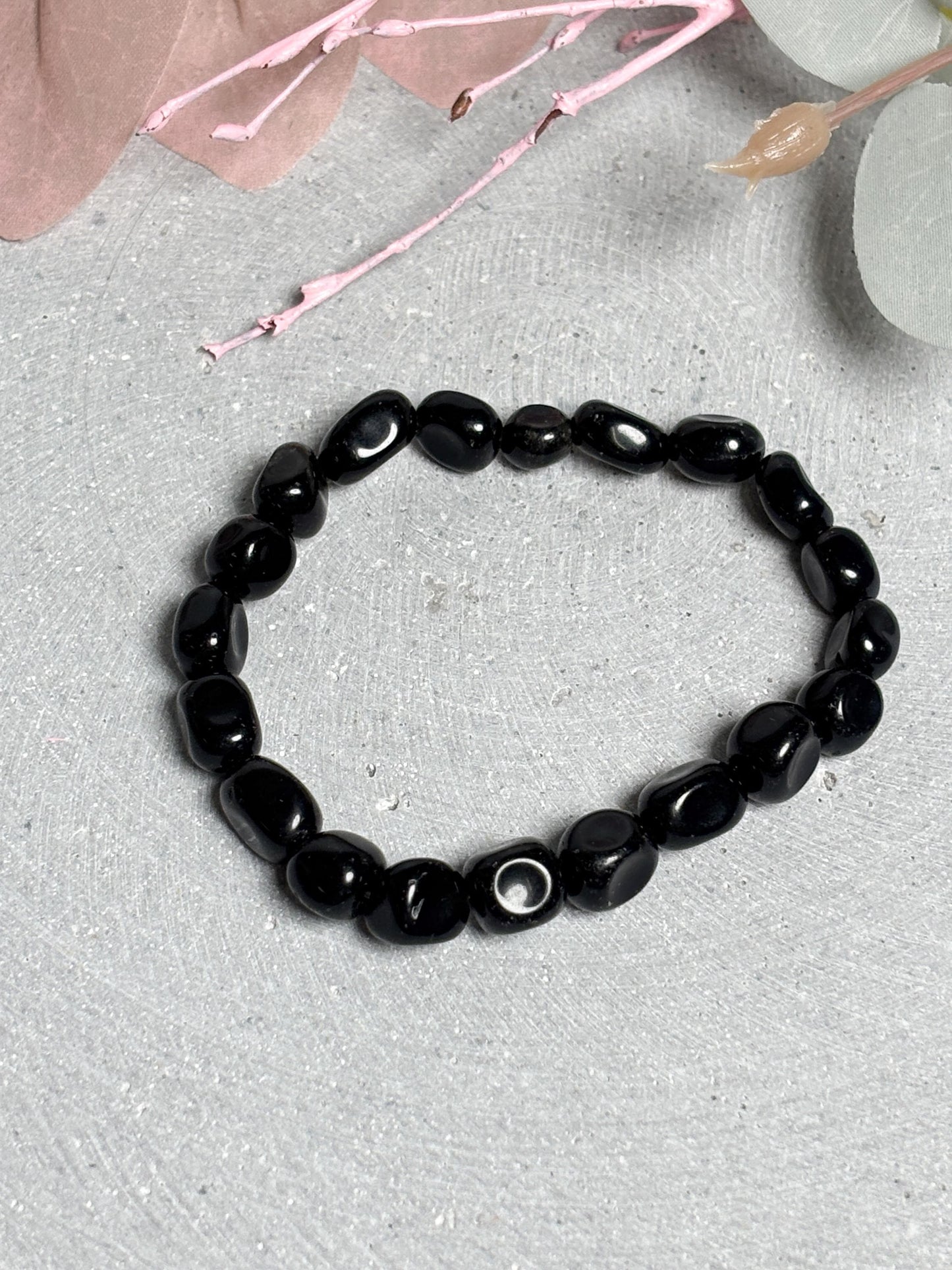 Obsidian Armband elastisches Perlenarmband ca. 17,5 cm mit 9 mm Nuggets, Edelstein Schmuck in Schwarz mit Glanz