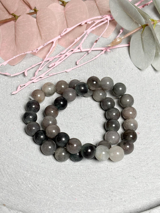 Grauer Achat Armband  elastisches Perlenarmband mit 10 mm runden Perlen, ca. 17,5 cm, Edelstein Schmuck, Naturstein Armband