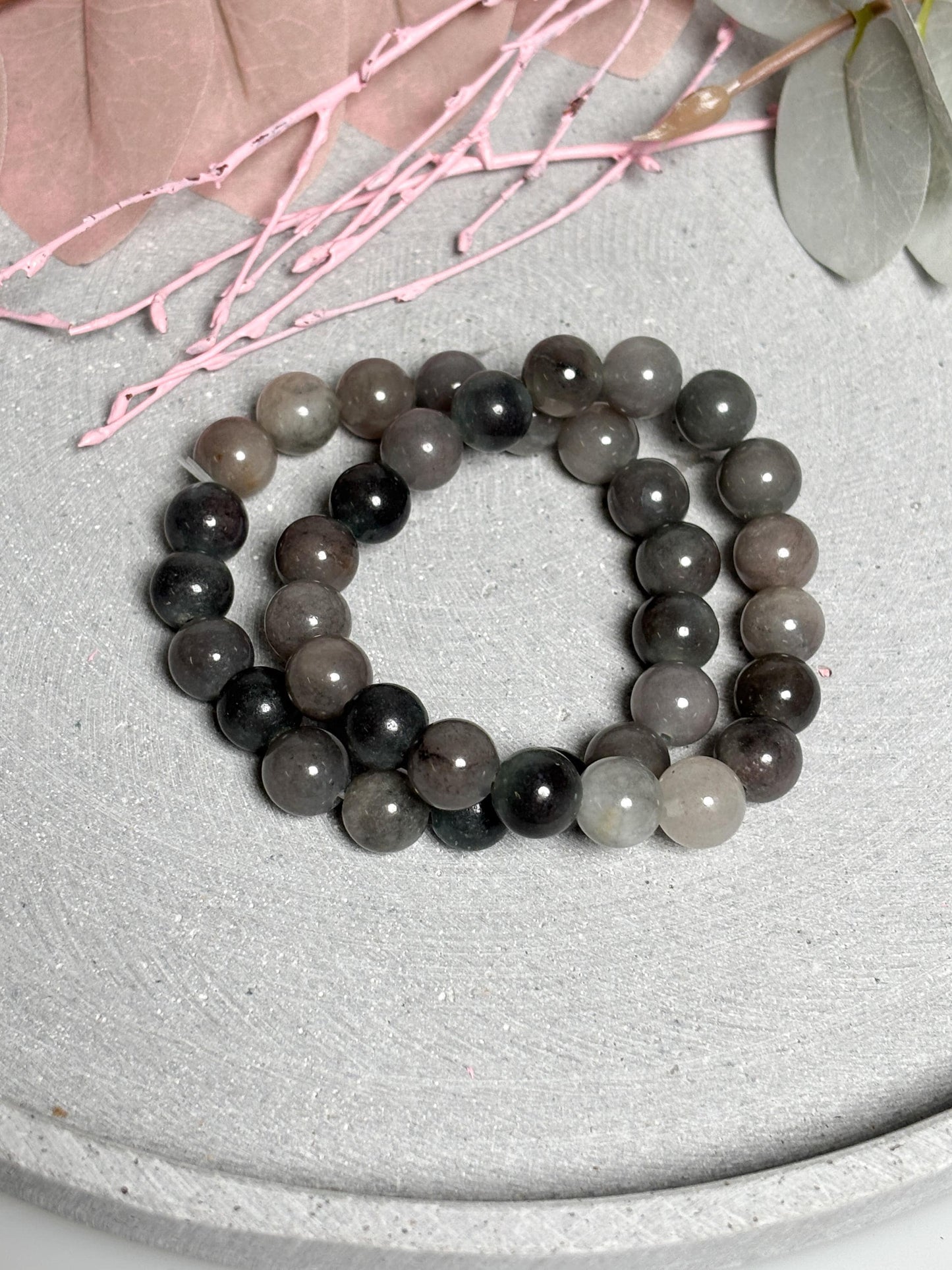 Grauer Achat Armband  elastisches Perlenarmband mit 10 mm runden Perlen, ca. 17,5 cm, Edelstein Schmuck, Naturstein Armband