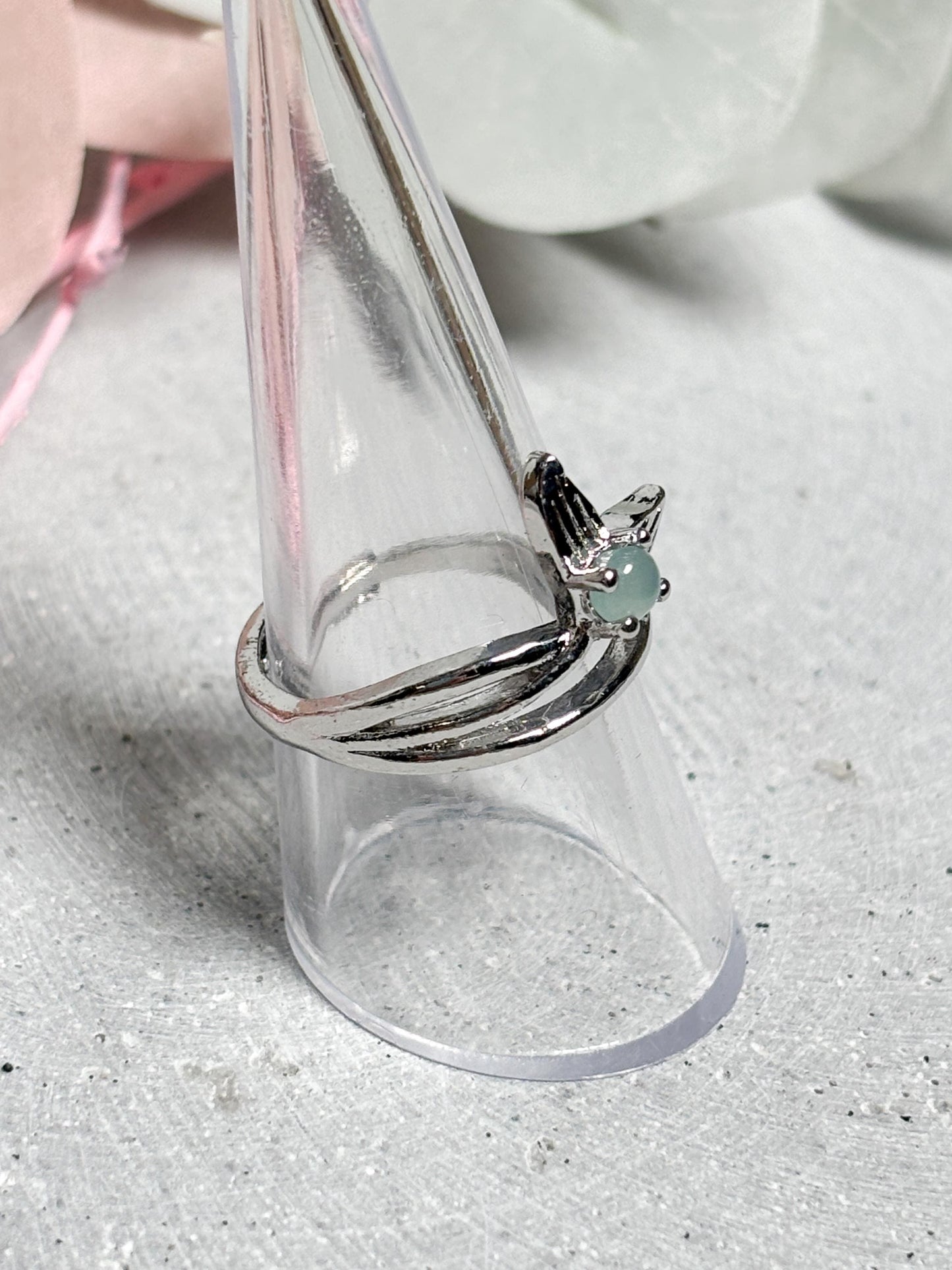 Edelstahlring mit Aquamarin Kugel verstellbarer Ring mit Fischflosse / Meerjungfrauenflosse, Kristallring, Aquamarine Ring