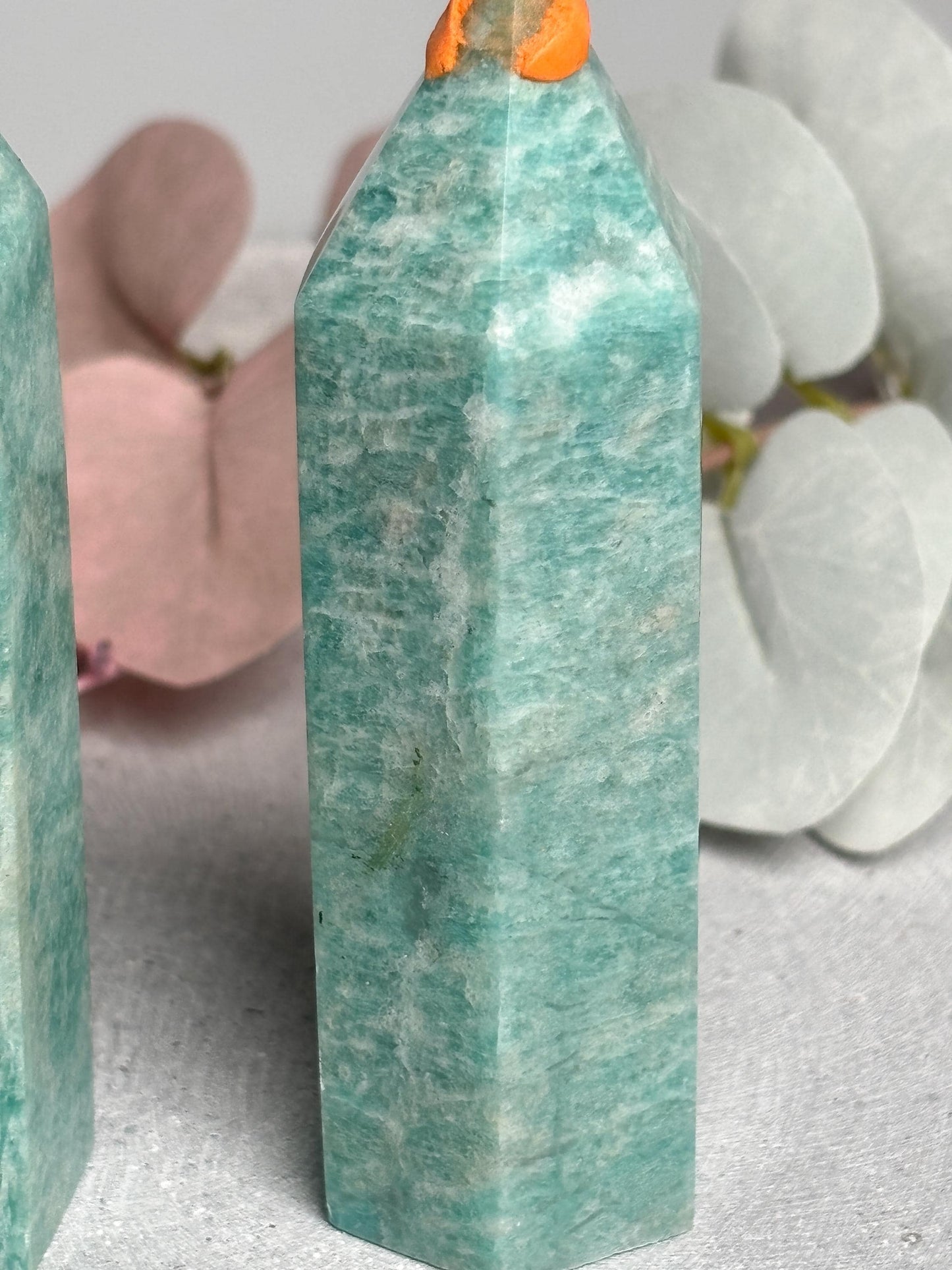 Amazonit Turm ca. 8,7 × 2,8 cm Kristallturm mit schöner Maserung, Edelstein Tower, Naturstein Deko, Amazonite Crystal Point