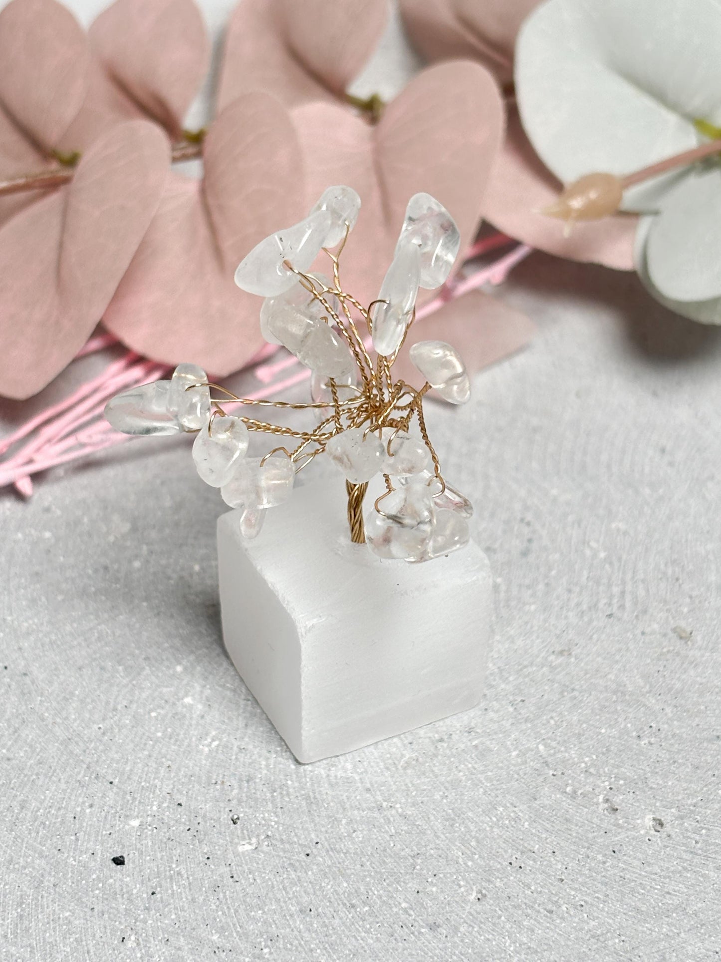 Money Tree klein Bergkristall Kristallbaum mit Selenit Sockel, Edelstein Baum, Naturstein Deko, Healing Crystal Tree