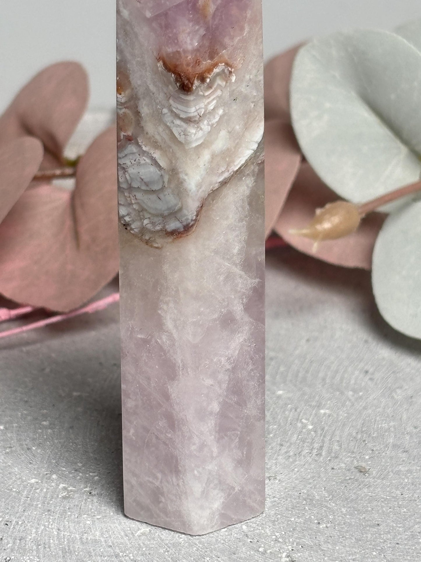 Amethyst Achat Turm ca. 8,9 cm Kristallturm mit Banding, Edelstein Tower, Naturstein Dekosteine, Amethyst Agate Crystal Point