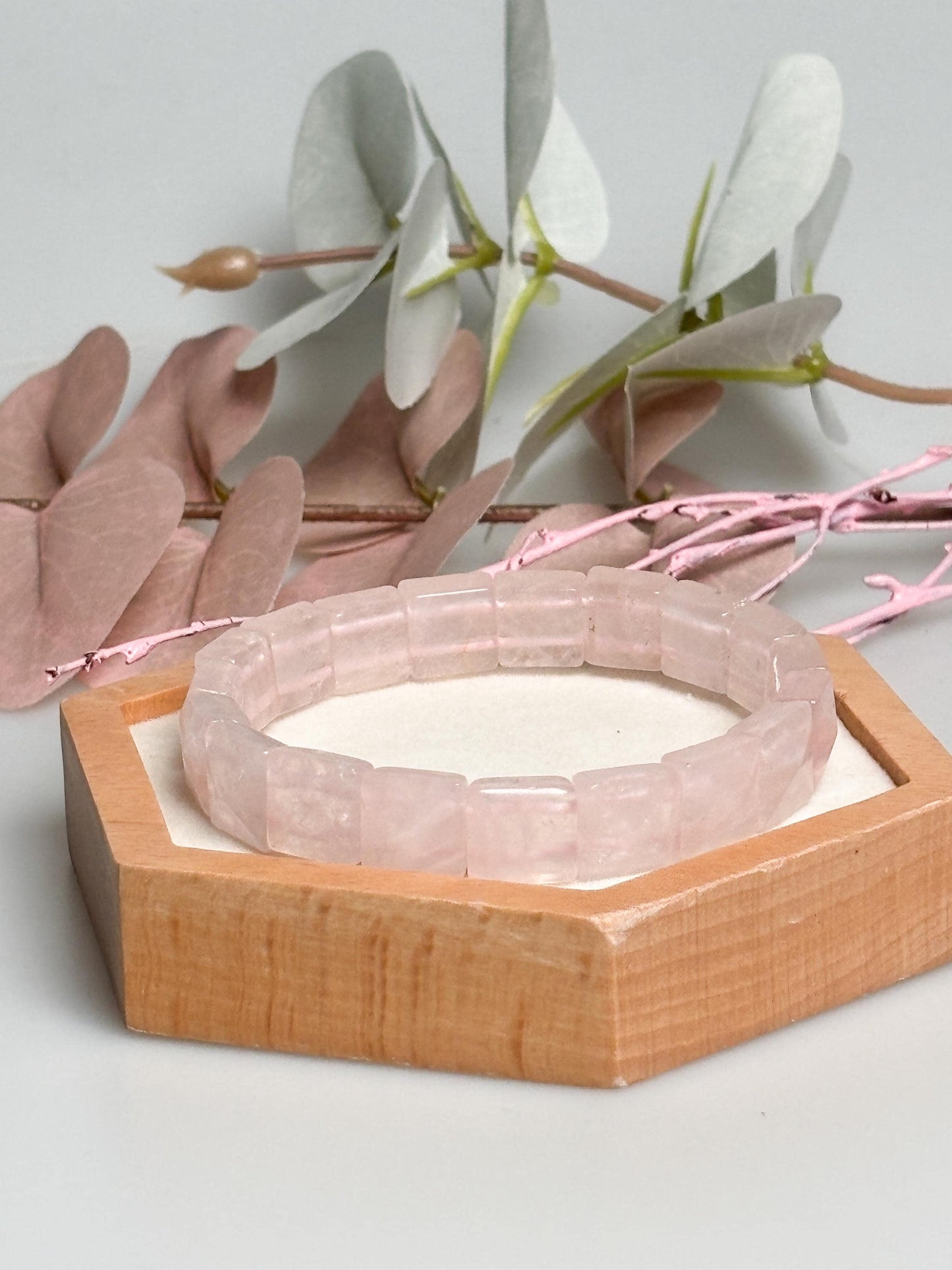 Rosenquarz Armreif weich mit quadratischen Elementen 1,1 cm Naturstein Schmuck