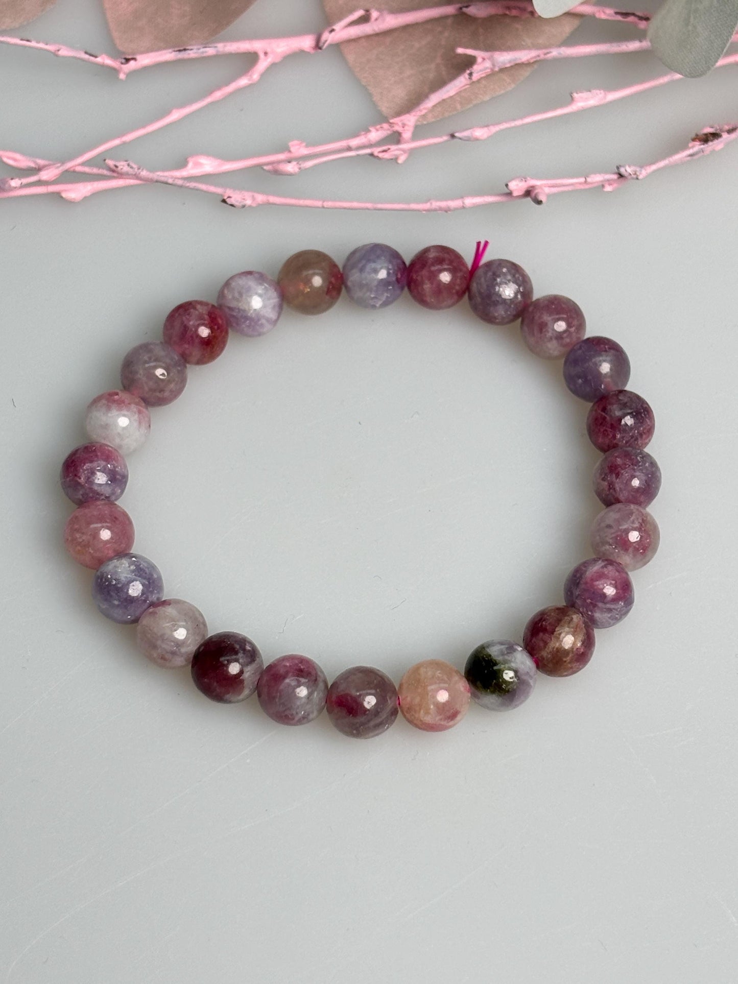 Turmalin Armband 8 mm elastisch 17,5 cm bunter Edelstein Perlenarmband Naturstein Schmuck
