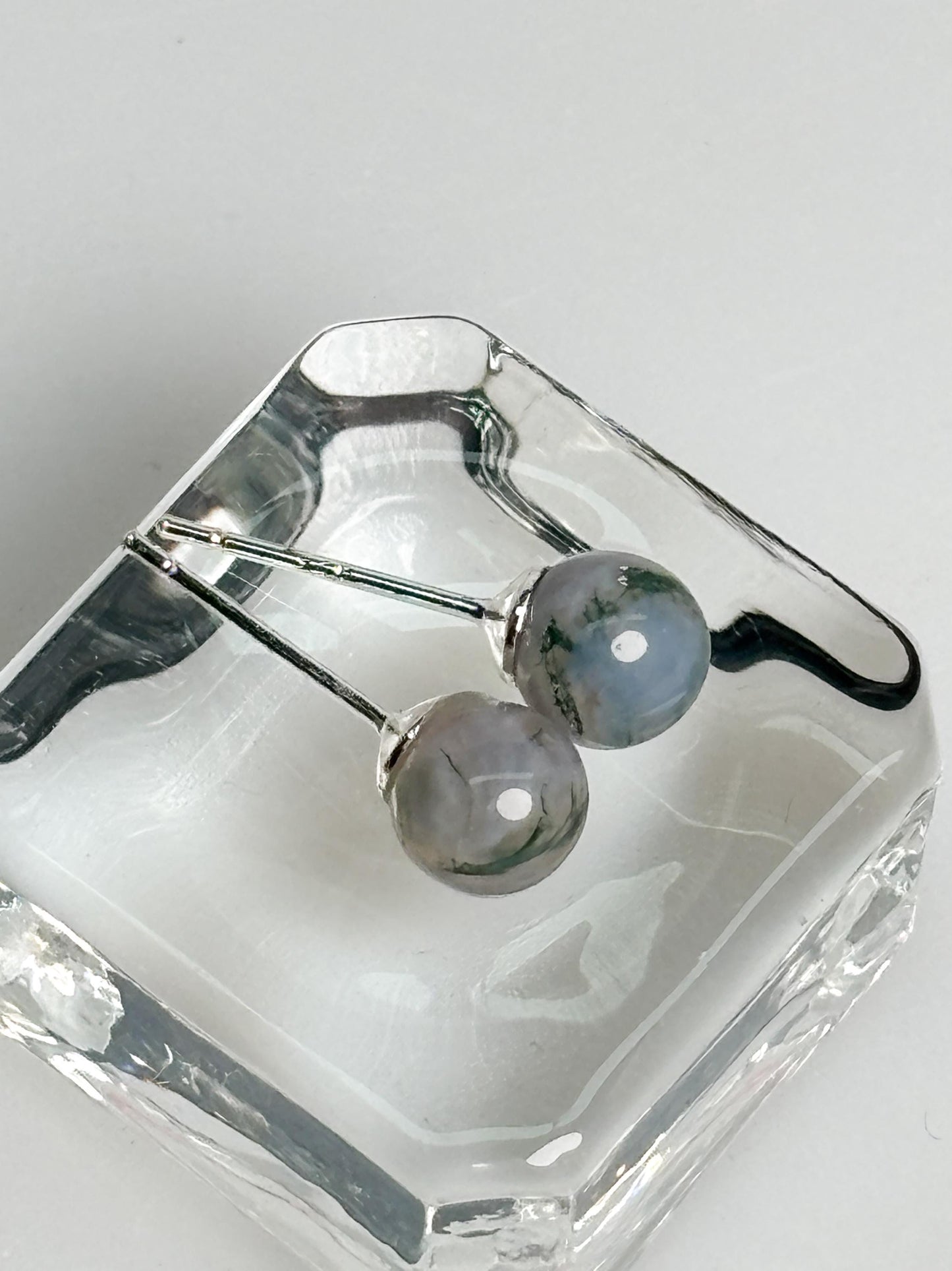 Moosachat Ohrringe 6 mm 925 Silber Stecker grün Edelstein Ohrstecker Naturstein