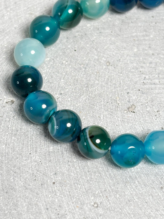 Achat Armband blau gefärbt 8mm elastisch Perlenarmband Naturstein Schmuck blaues Edelsteinarmband