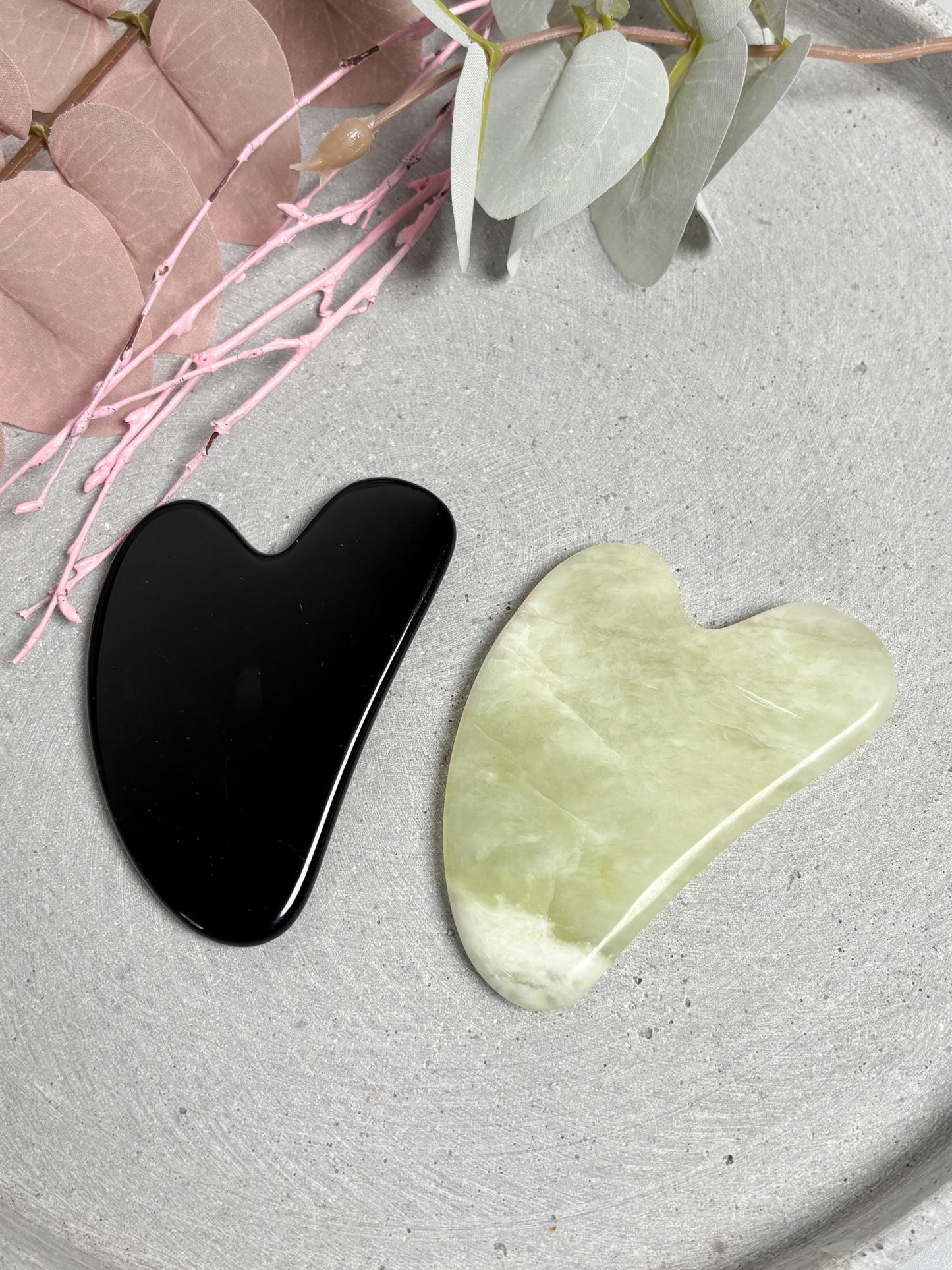 Gua Sha Obsidian Lemon Jade Gesichtsmassage Stein 7,9x5x0,55cm Massage Tool Naturstein Skincare Tool Gesichtspflege