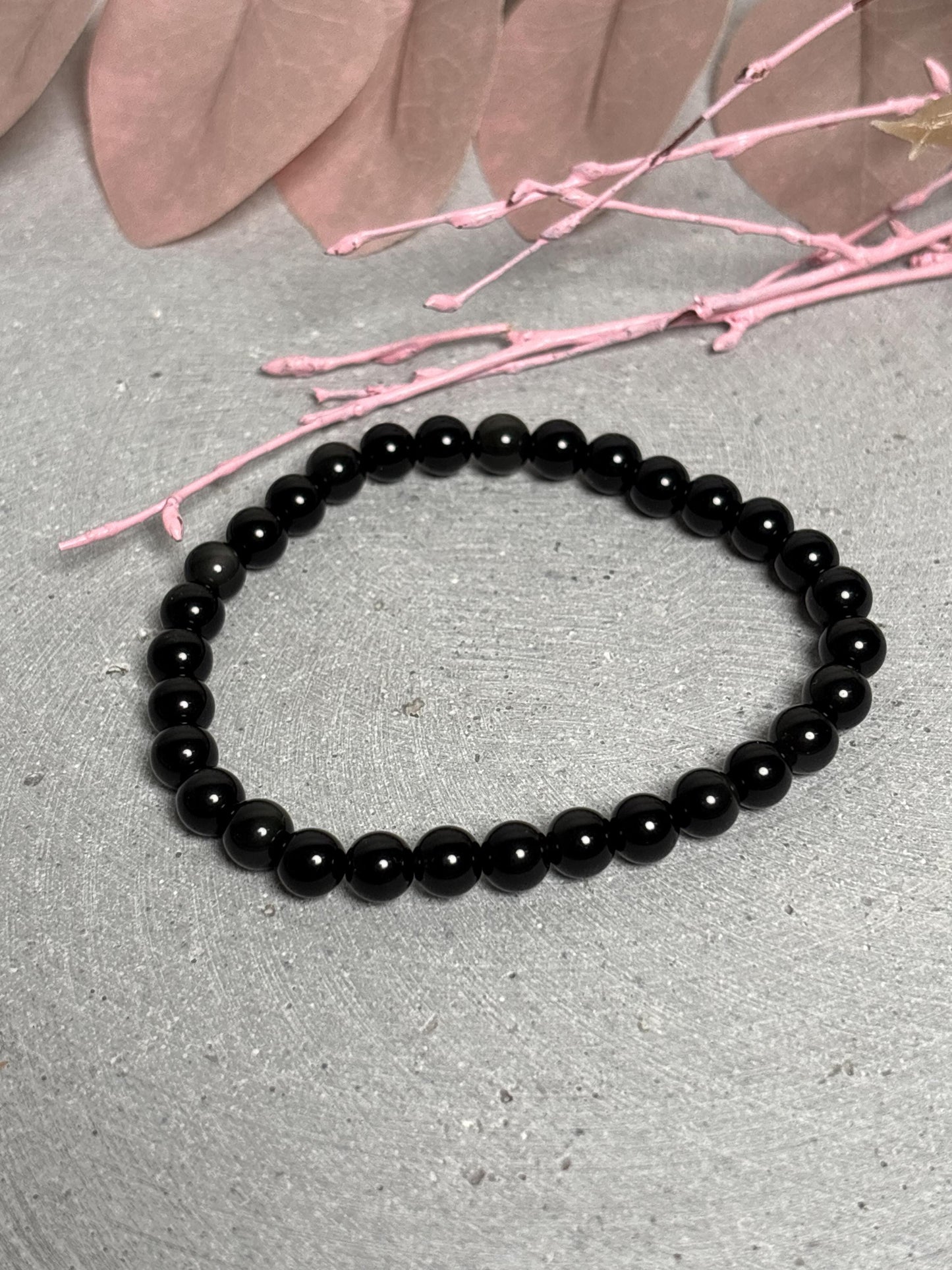 Regenbogen Obsidian Armband elastisch 6 mm Perlenarmband 17,5 cm schwarzer Edelstein Naturstein Schmuck