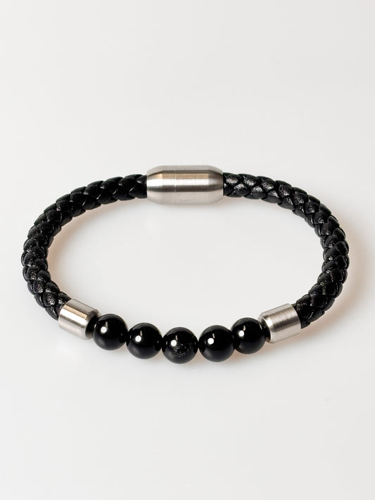Unisex Lederarmband mit silbernen Edelstahlelementen – 8 mm