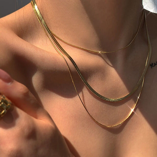 3-lagige Halskette aus Edelstahl vergoldet – Damen Schmuck Layering Kette Gold